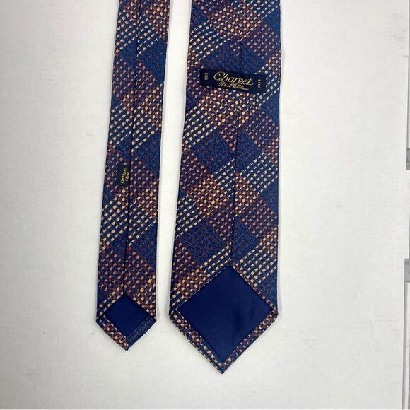 Charvet Place Vendome Men's Giant Check Silk Tie, Blue/Yellow - Picture 7 of 8